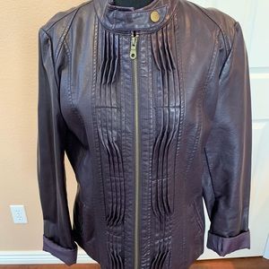 Purple Faux Leather Bomber Jacket